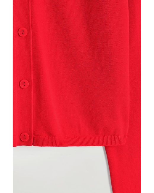 COS Red Knitted Cotton V-Neck Cardigan