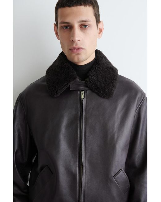 COS Black Detachable Shearling-Collar Leather Jacket for men
