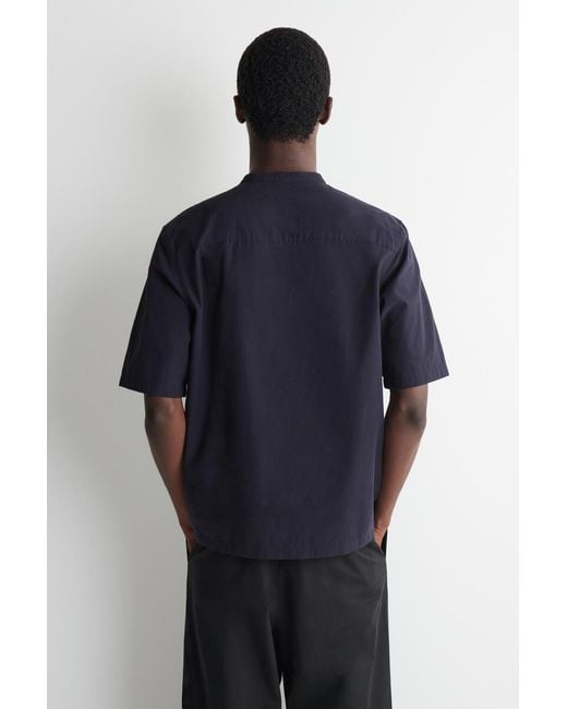 COS Blue Cotton Henley Shirt for men