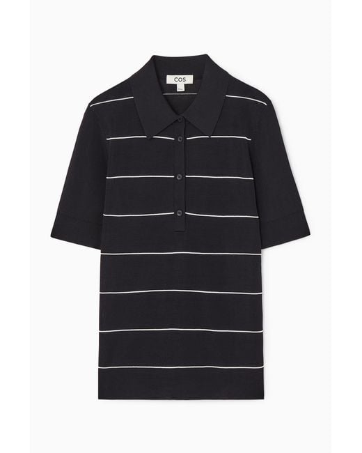 COS Black Striped Knitted Polo Shirt