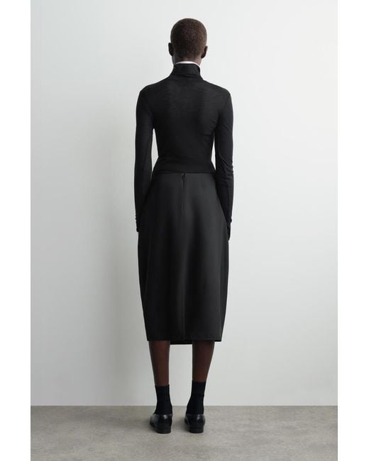 COS Black Pleated Wool Midi Tulip Skirt
