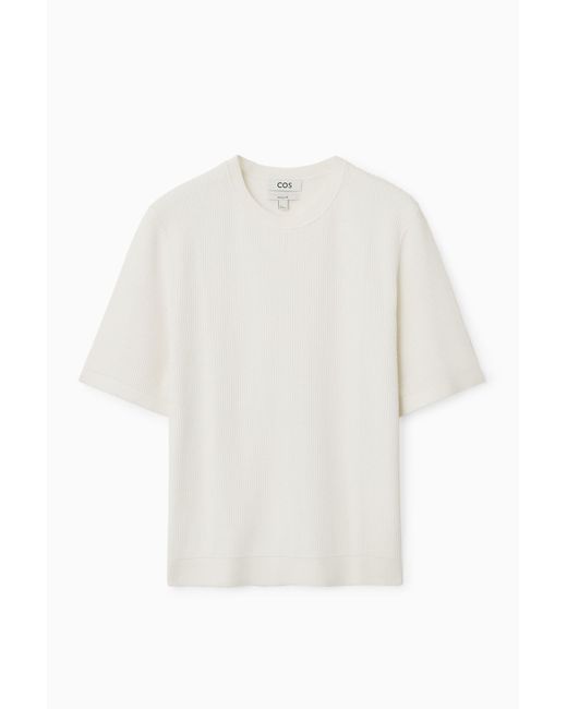 COS White Textured Knitted T-shirt for men