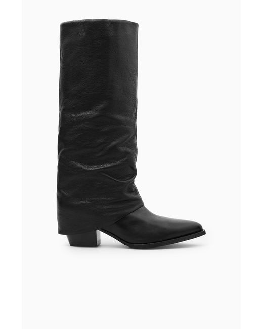 COS Black Slouched Leather Knee Boots