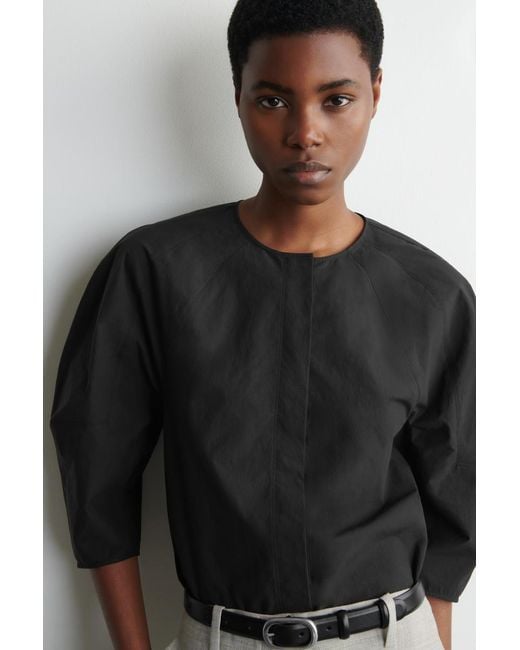 COS Black Sculptural Pima Cotton-Poplin Blouse
