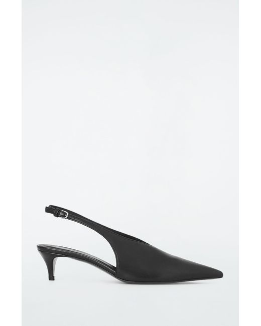 COS White Pointed Leather Slingback Kitten Heels