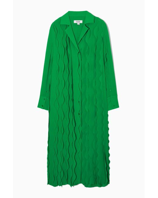 COS Ruffled Maxi Shirt Dress in Green | Lyst