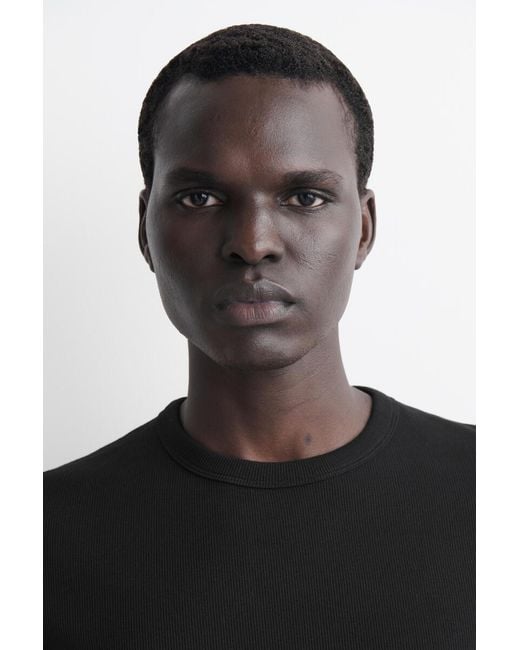 COS Black Slim Ribbed Cotton T-shirt for men