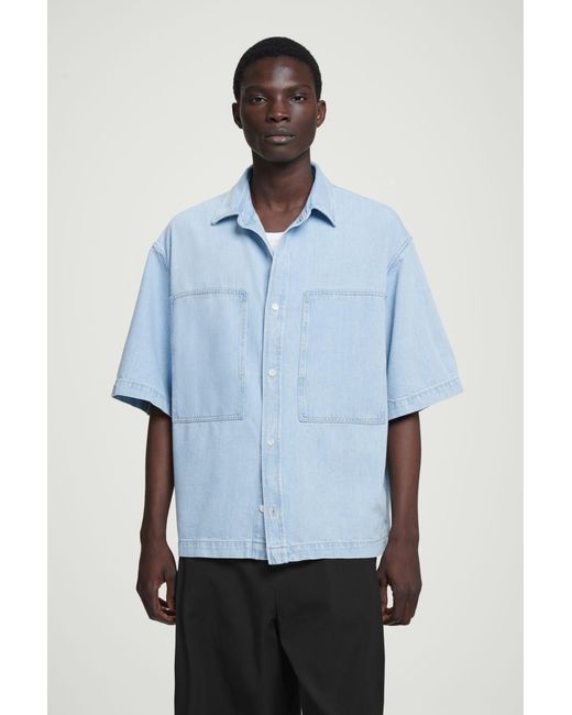 COS Blue Oversized Short-sleeved Denim Shirt for men