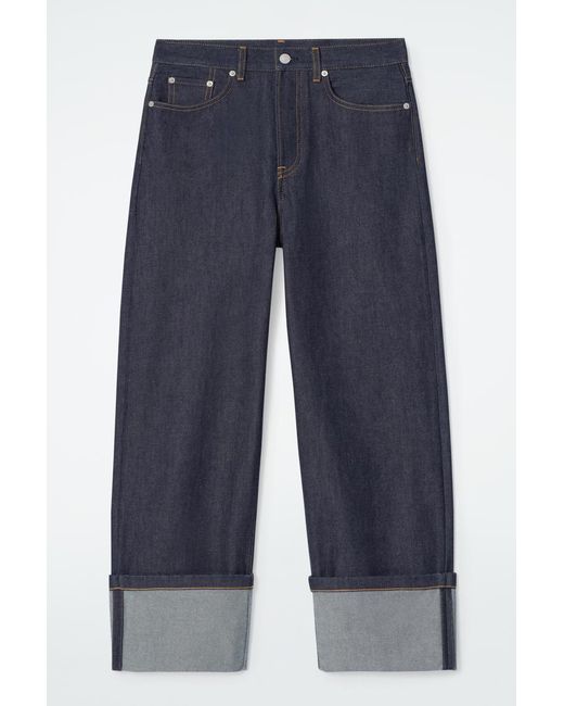 COS Blue Facade Turn-Up Straight-Leg Jeans