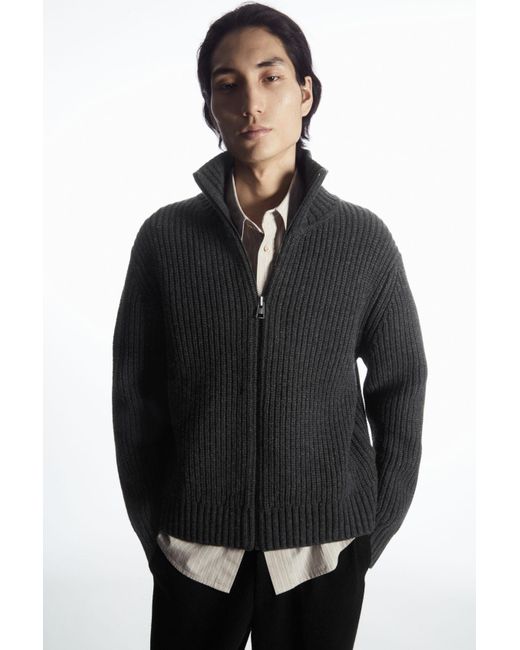 COS Black Funnel-neck Knitted Wool Jacket for men