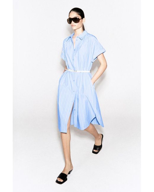 COS Blue Striped Short-Sleeved Cotton Shirt Dress