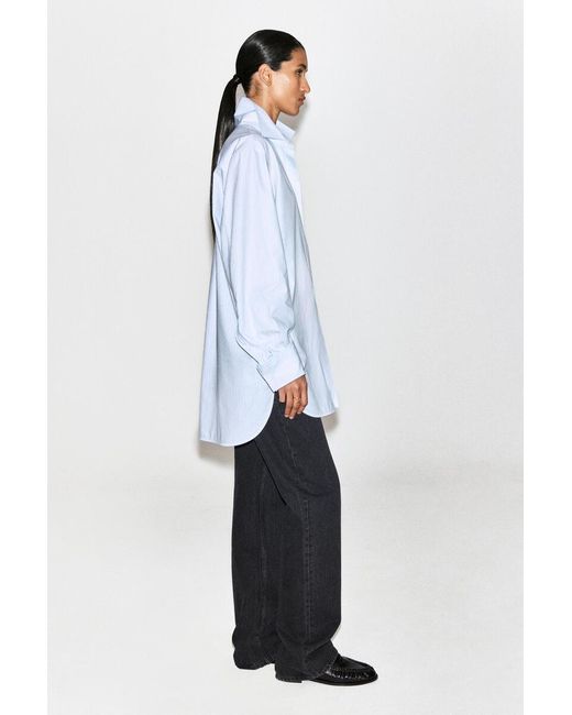 COS Blue Cutaway-Collar Striped Cotton-Blend Shirt