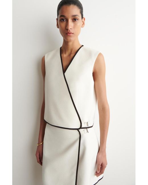 COS Natural Contrast-Trimmed Wrap Waistcoat
