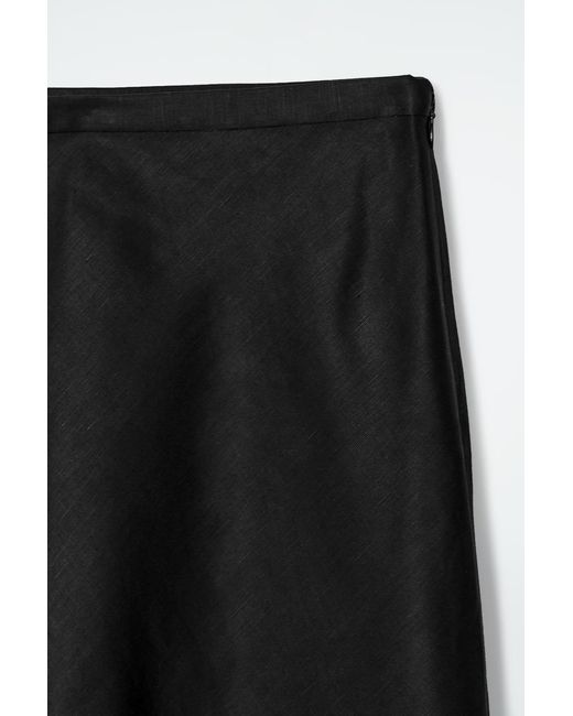 COS Black Linen-Blend Midi Column Skirt