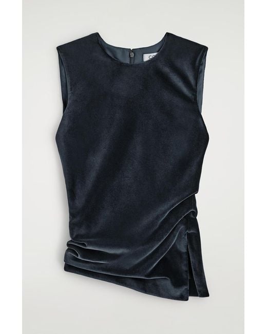 COS Blue Asymmetric Velvet Top