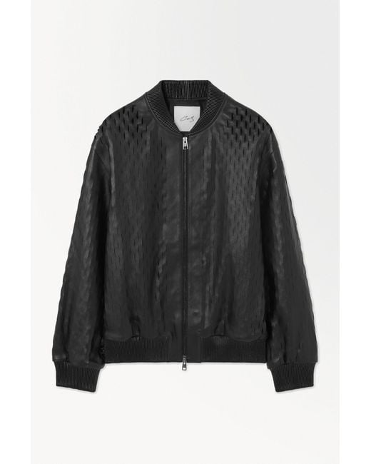COS Black The Perforated Leather Bomber Jacket for men