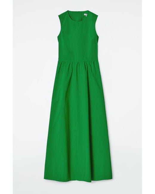 COS Green Open-back Cotton Midi Dress