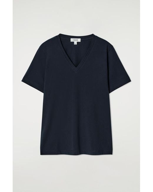 COS Blue V-neck Cotton T-shirt