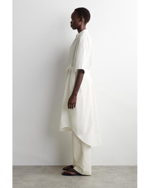 COS White Belted Short-Sleeved Midi Shirt Dress