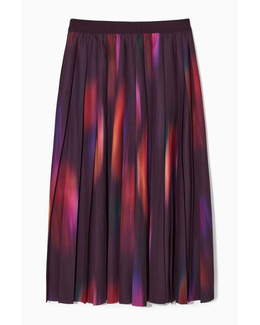 COS Purple Printed Pleated Midi Skirt