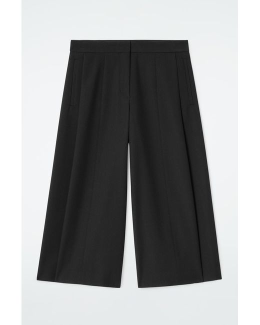 COS Black Cropped Wool-Blend Wide-Leg Trousers