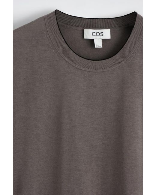 COS Gray Contrast-Tipped Silk-Cotton T-Shirt for men