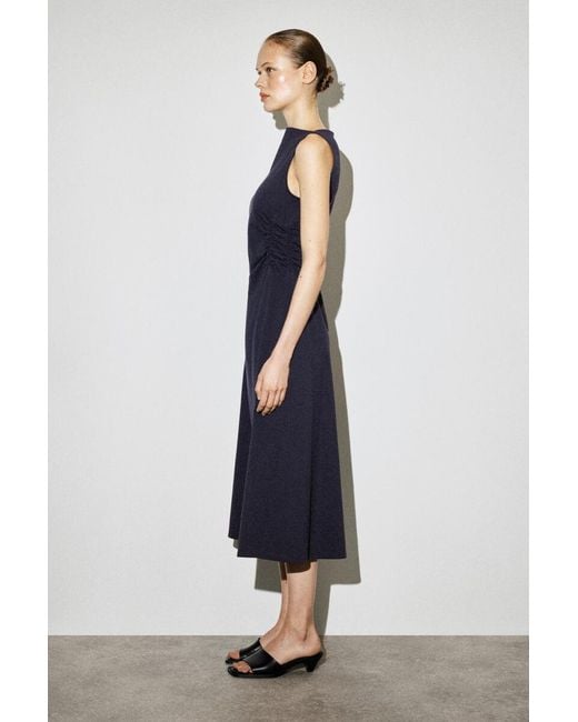 COS Blue Ruched-Waist Cotton-Jersey Midi Dress