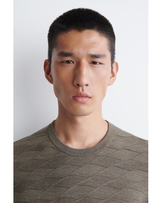COS Brown Geometric-Knit Merino Wool Jumper for men