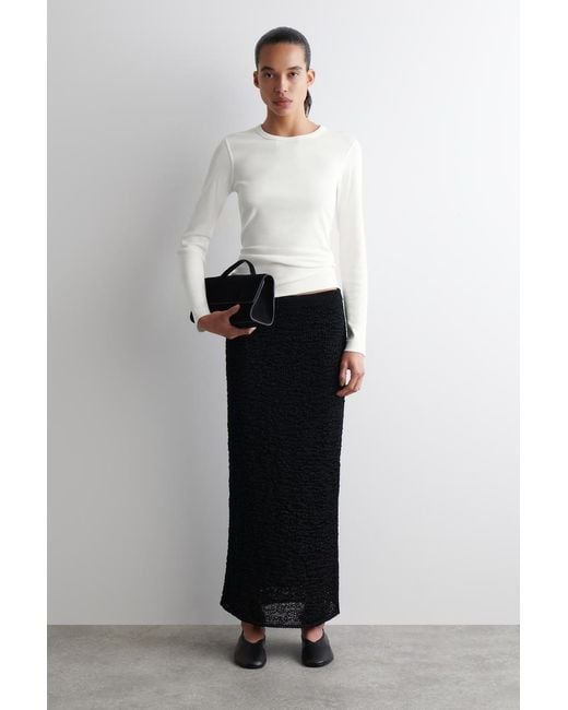COS White Ribbed Jersey Long-Sleeved Top