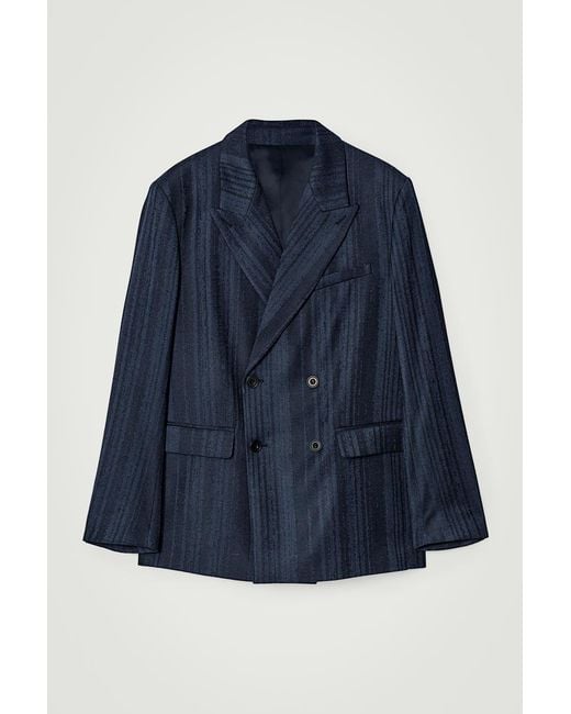 COS Blue Double-Breasted Jacquard Blazer for men