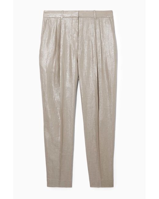 COS Straight-leg Metallic Linen Trousers in Natural | Lyst UK