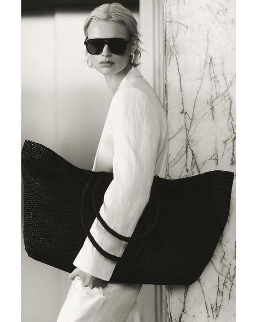 COS Oversized Hand-Woven Tote Bag in Black | Lyst