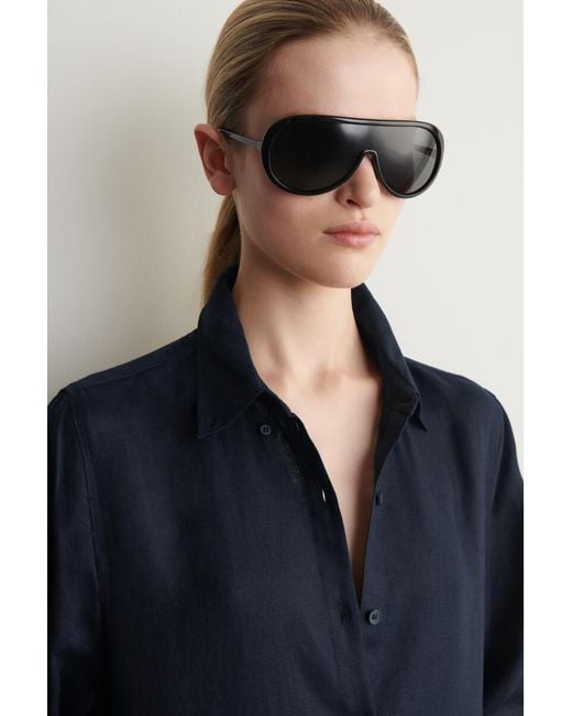 COS Blue Button-Down Collar Linen Shirt