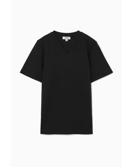 COS Black Boxy V-neck T-shirt