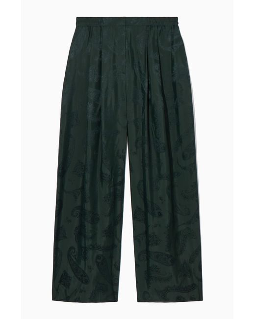 COS Green Wide-leg Paisley-jacquard Pants