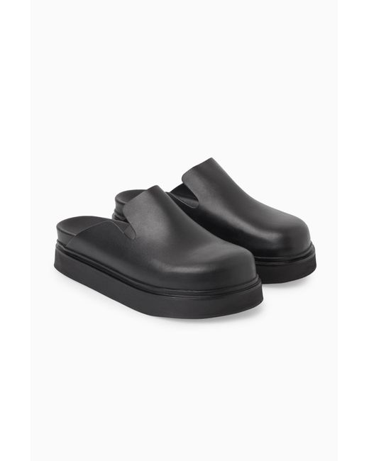 COS Black Cut-out Leather Mules