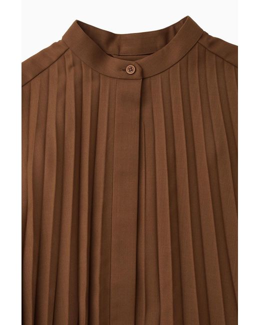 COS Brown Pleated Wool-blend Shirt Dress