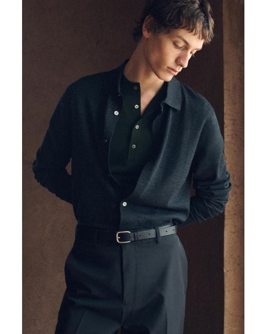COS Black Knitted Merino Wool Shirt for men