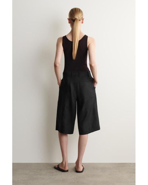 COS Black Linen Utility Bermuda Shorts