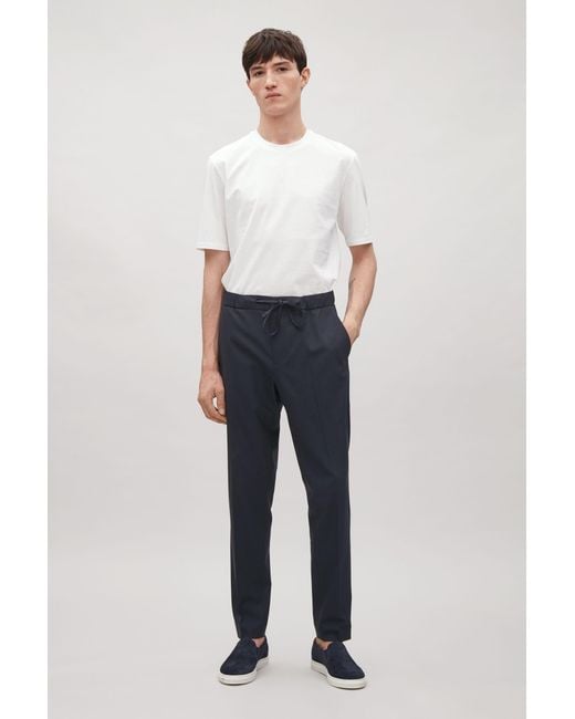 COS Blue Drawstring Tailored Trousers for men