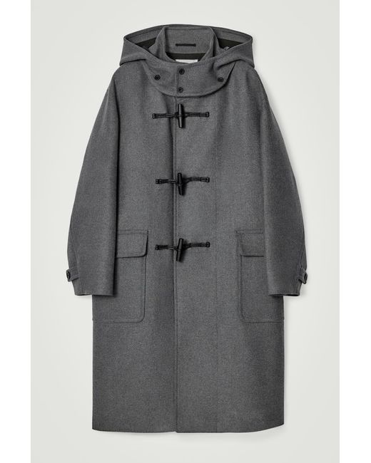 COS Gray Hooded Wool Duffle Coat for men