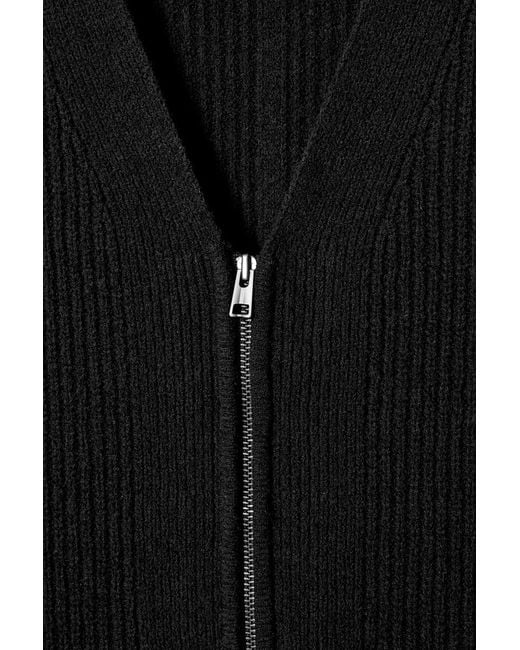 COS Black Bouclé-Knit V-Neck Zip-Up Cardigan for men