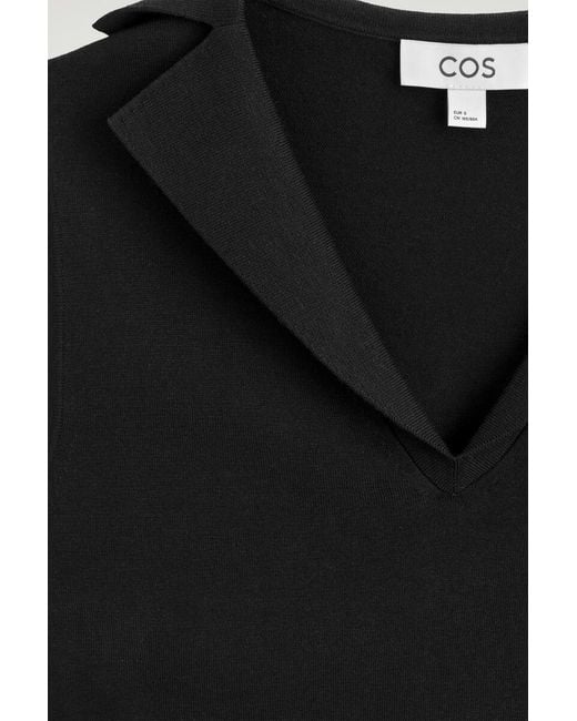 COS Black Sailor-Collar Knitted Cotton-Silk Top