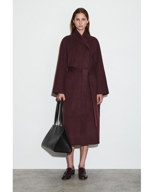 COS Red Belted Double-Faced Wool Long Coat