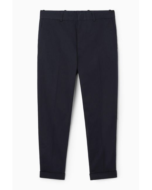 COS Blue Turn-up Tapered Twill Trousers for men