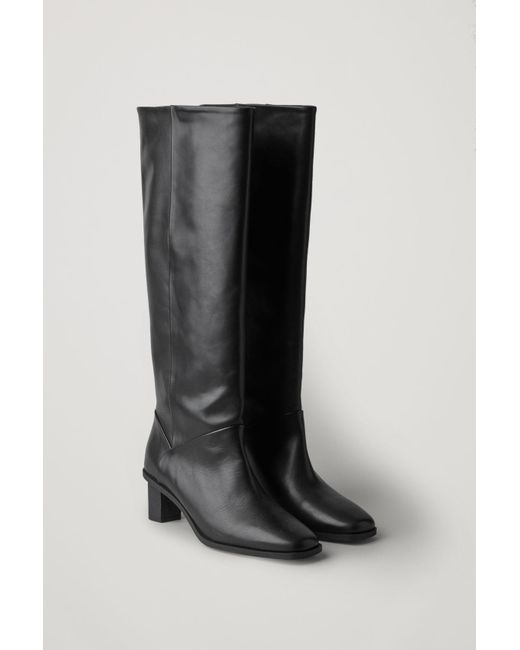COS Black High Leather Kitten-heel Boots