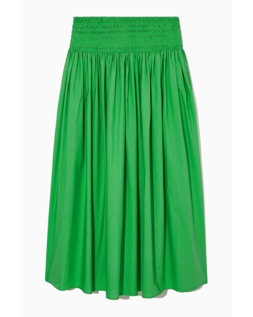 COS Green Smocked Midi Skirt