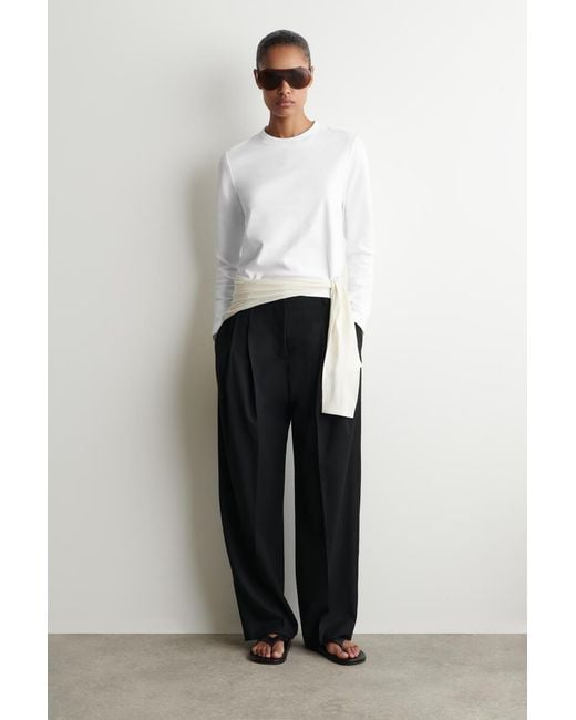 COS White Clean Cut Long-Sleeved T-Shirt