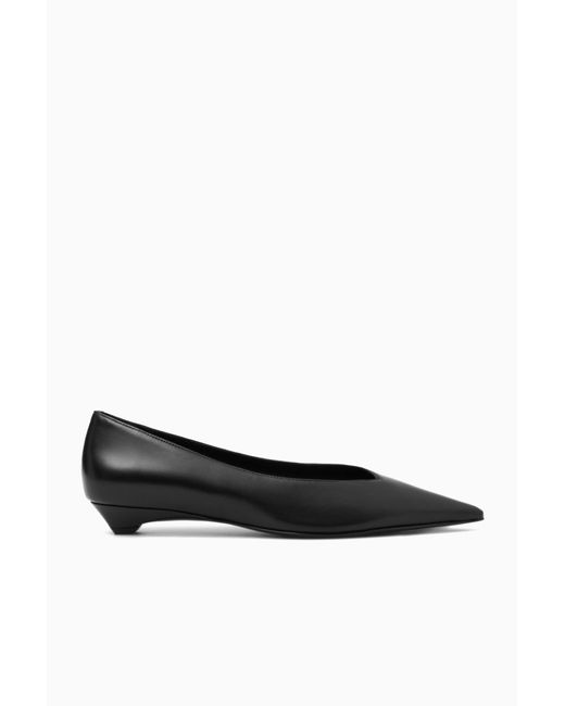 COS Black Pointed Leather Kitten-heel Pumps