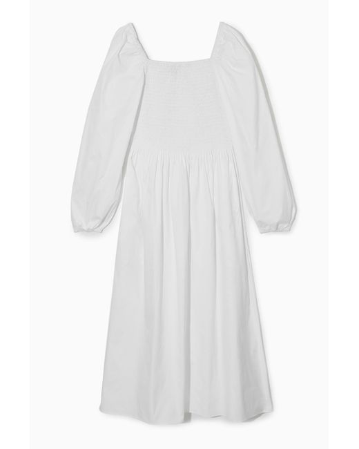 COS White Off-the-shoulder Smocked Midi Dress